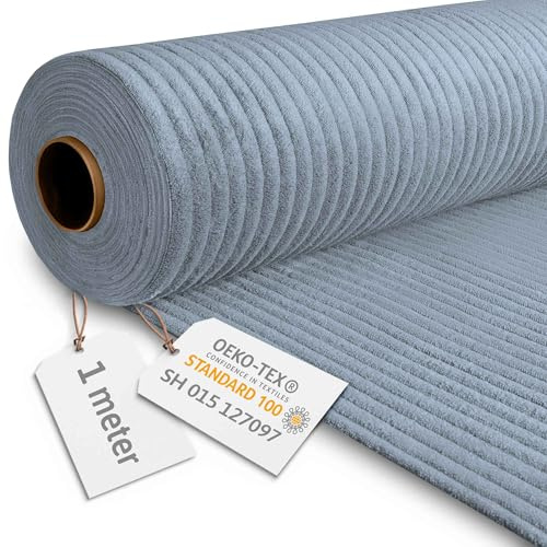 DreamRoots Cord tyg, metervara – stoppningstyg 140 cm brett – möbeltyg – bredcord Baltic Sea 380 g/m2, 1 m