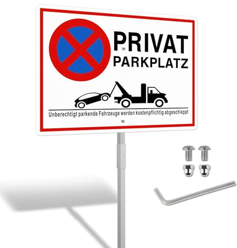 SINMAO Panneau XL de parking privé, avec poteaux en métal, 25 x 35 cm, en aluminium, réfléchissant, pour interdiction de stationnement, avec accessoires de montage