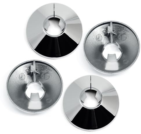 Radiator Pipe Covers Chrome - Pack of 4 Radiator Collars 15mm, 4.5cm Wide Snap OnPlastic Cover to Hide Radiator Pipes Base