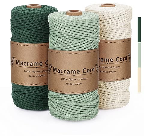 PUWOWYE Corda Macrame 3mm Verde, Set Filo Naturale per Arazzi, Appendini per Piante, Decorazioni Boho, Confezioni Regalo