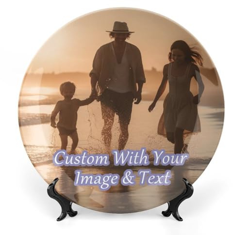 Eclatixor Custom Ceramic Decorative Plate Photo Text Image, Personalized Ceramic Decorative Plate for Wall Hanging or Table Decor Perfect for Birthday Anniversary，10inch