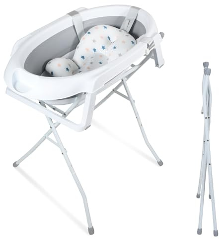 Monucep Babywanne mit Gestell, Faltbare Baby Badewanne mit Rutschfestem Ständer, Baby Wanne mit Badematte, Babybadewanne Neugeborene