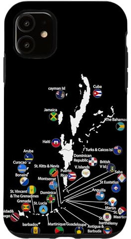Îles des Caraïbes Drapeaux et Carte, Vacances en mer des Caraïbes Coque pour iPhone 11