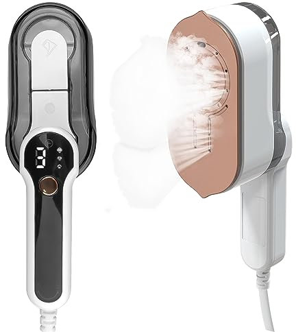 Portable Clothes Steamer Travel Iron,Handheld Steamer for Clothes 2-in-1 Steam Iron 10S Fast Heat-up 180° Rotatable Foldable Handle LCD Screen Fast Wrinkle Removal for Home and Travel Use 2000w