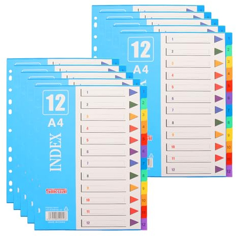 LOPYXBR 10er Set Trennblätter für Ordner A4 12 Teiliges Register für A4 Ordner Trennblätter Ordner Register aus PP für Schule, Zuhause, Arbeit, Büro, Organisation