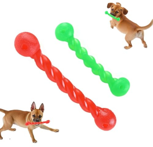 DEXYZZY Zahnen Kauen Spielzeug, Hundespielzeug aus Gummi, Gummispirale Kauknochen, reinigt die Zähne und massiert das Zahnfleisch, Haustier Mundpflege, 2 Pieces, Rot/Grün