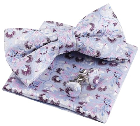 Alizeal Lot de 3 nœuds papillon pré-noués pour homme Motif floral et boutons de manchette
