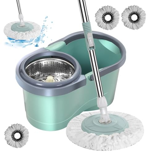 Rinse Clean Spins Mop & Eimer – Mopp-Eimer mit Auswringer | Mop Auswringer Eimer | Haushalt Mop Eimer | 360 Drehungen Mop und Eimer | Automatisch drehender Mop mit Eimer | Eimer mit Rädern