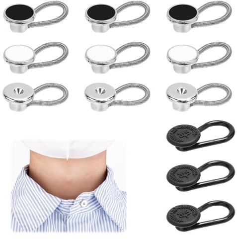 12pcs Collar Extenders, 3 Styles Elastic Extended Button Set Adjustable Shirt Button Extender Collar Button Pants Waist Extender for Men Women Shirt Collar Pants Trousers Waistband Jean Clothes