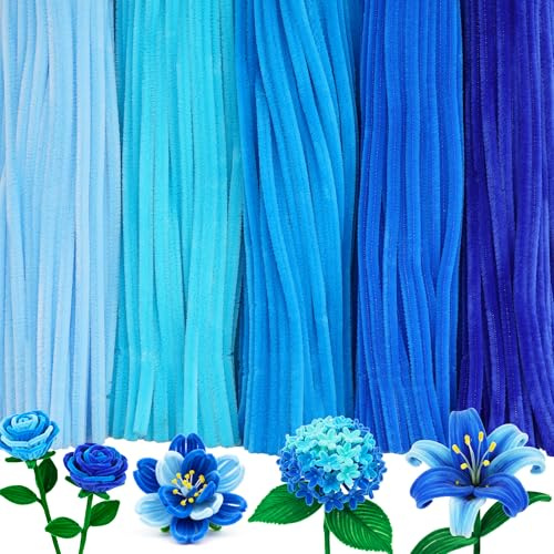 Caydo 500 Stück blaue Pfeifenreiniger, Chenille-Stiele, Pfeifenreiniger, Basteln für DIY Kunst und Bastelprojekte, kreative Geschenk-Party-Dekorationen