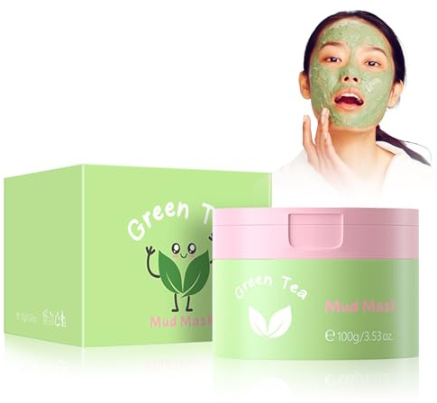 Green Tea Clay Mask Grüner Tee Gesichtsmaske 100g, naturkosmetik gegen Pickel, Mitesser und Akne, Anti-Aging Pflege für trockene und unreine Haut, Tiefenreinigende Maske für Gesicht