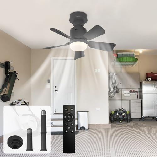 GEADI Screw in Ceiling Fan Light, Dimmable LED Ceiling Lamp Fan for Bedroom E27 Socket with Remote Control, Adjustable 4 Speed 3 Color Temperature, 45 cm Black