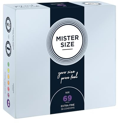 MISTER SIZE Kondomer – Extra Tunna & Ultra Mjuka – Naturlig Känsla – Extra Glid – Perfekt Passform – Naturlig Gummilatex – Maximal Säkerhet – 36-pack, 69 mm