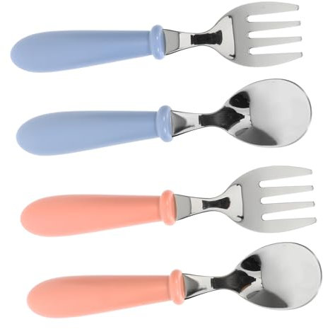 MOLUCKFU 4stücke Teiliges Löffel-gabel-set Für Kleinkinder Edelstahl-utensilien Mit Ergonomischem Griff Kleine Löffel Und Gabeln Für Hause Schule