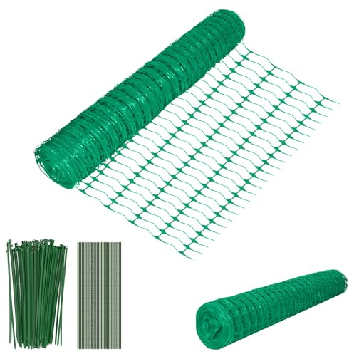 Froadp Betesstaket 1 m x 50 m hönsstaket med markspikar och band, stängsel, skyddsnät av plast, mobilt staket, multifunktionellt begränsningsstaket, fårstaket, hundstaket, fjäderfänät, byggstaket