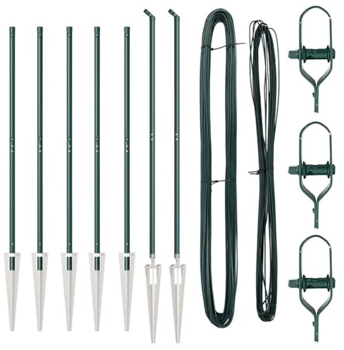 vidaXL Zaunpfosten 7 pcs Grün Stahl, Garten und Terrasse, zylindrischer Pfosten, robustes Zaunsystem, Außendekor, Landschaftsunterstützung