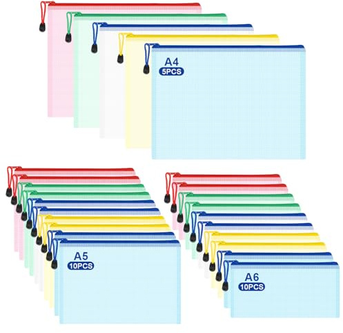 25 Piezas Bolsas de Documentos A4+A5+A6, Bolsas para Puzzles, Bolsa de Archivo de Cremallera Impermeable, Carpetas para Archivo de Plástico con Malla, Para Documentos, Cosméticos y Accesorios de Viaje