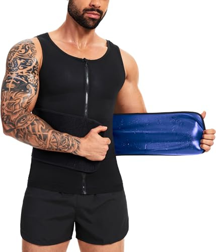 FUXERT Gilet de sauna pour homme avec fermeture éclair et ceinture de sudation pour graisse du ventre
