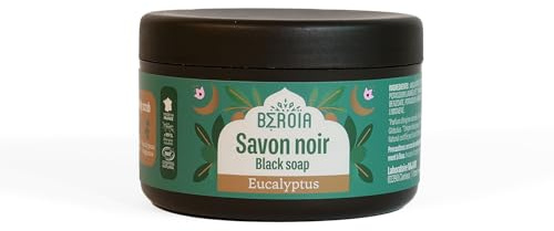 Beroïa - Savon noir Gommage corps 99% d'origine naturelle - Tout type de peau - 180g - Parfum Eucalyptus