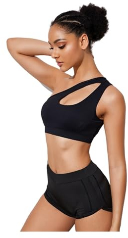 LIZHAYG Top Deportivo Mujer Sujetador Deportivo Push up for Mujer, Sujetador de Fitness con un Hombro al Descubierto(Black,M)