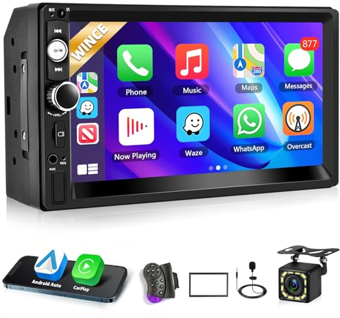 Motorsi Wireless Carplay Android Auto 2 Din Autoradio, 7 HD Touchscreen Car Stereo MP5 Player, Unterstützung Bluetooth 5.1/MirrorLink/FM/USB2.0/AUX/Laden/Fernbedienung+Rückfahrkamera