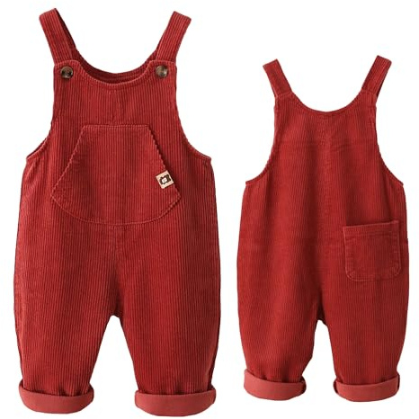 NEAWEALY Toddler Corduroy Dungarees Girls Boys Sleeveless Overalls Cotton Jumpsuit Solid Red 2-3Y