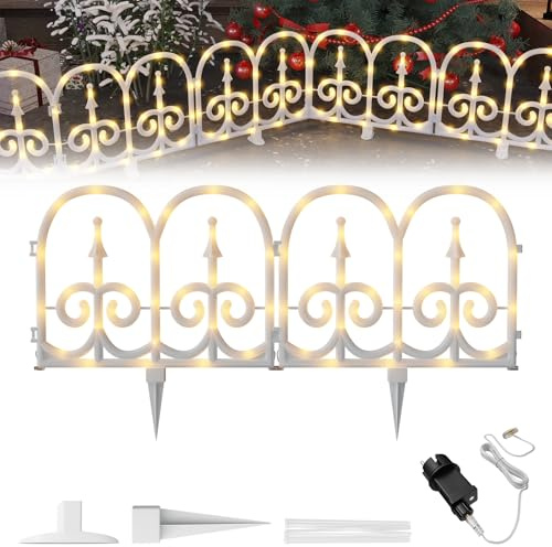 Froadp Beleuchteter Gartenzaun mit LED-Beleuchtung für Weihnachtsbaum 1,88m Miniatur Zaun 5 Stück Garten Lattenzaun Kanten Rasen Weihnachtsdeko Dekorative Gartenzäune - Bogenförmig