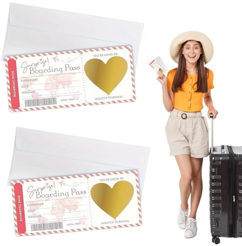 LACHT 2 Stück Reisegutschein Geschenk Verpackung Mit Rubbelaufkleber - Rubbelkarten Zum Selber Beschriften - Geburtstagskarte, Wunschgutschein, Flugticket Geschenk Für Freund Freundin.