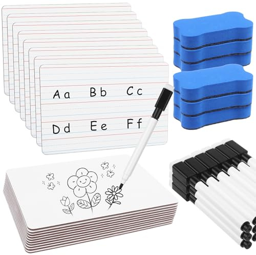 18Pack Dry Erase Lapboards with Lines 6 x 9 inch Double Sided White Boards | with 18 Black Markers 6 Erasers Small White Dry Erase Boards for Students Teacher Classroom Supplies