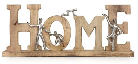 Moritz Holzfigur Home Familie ca. 60 cm – Mangoholz Alu Deko Skulptur Natur | Silberne Familienfiguren auf massivem Sockel, moebelschonendes Vlies, handgefertigtes Unikat, Geschenk zum Einzug