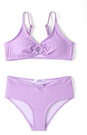 Arshiner Ragazza Bikini Set Coste Bambina Due Pezzi Costume da Bagno Estate Colore Puro Bustier e Bikini Slip Tankini Set per Ragazze 14-15 Anni Viola