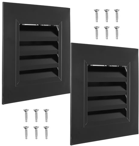 PATIKIL 8 X 8 Inch Grondaia Di Ventilazione, 2PCS Griglia D'Aria A Lamelle Quadrata In Lega Di Alluminio Per Pareti Con Filtro In Acciaio Inossidabile Per Soffitta Garage E Soffitto, Nero