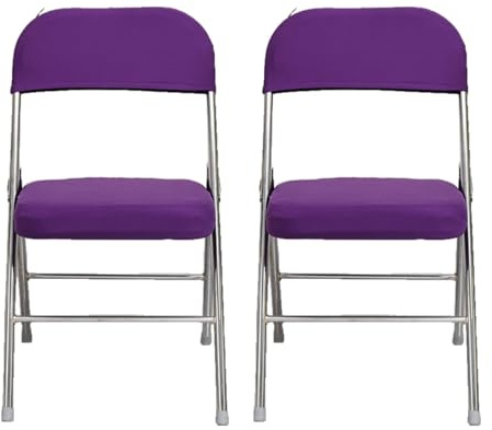 GHAKKE Coprisedie Pieghevoli Elastiche in Tinta Unita Set di Due Pezzi Coprischienale Coprisedile Protezioni per Sedie Pieghevoli da Sala per Ufficio, Eventi, Riunioni(Dark Purple,2PCS)