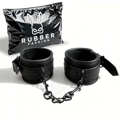Rubberfashion Leder Fussfesseln mit Kette – Fesseln & Bondage – BDSM Set - Liebesspielzeug für Paare Schwarz