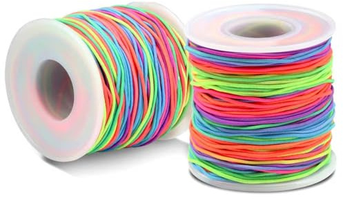 Pluralla Dehnbare Armbandschnur, 2 Rollen, 100 m, elastische Schnur für Armbänder, Bastelarbeiten, 1 mm, Dehnbare Schnur für Schmuckherstellung, Halsketten, Perlen, 2 Stück