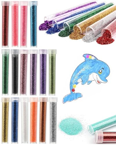 SCJJZ 16Pcs Glitzer Set Kinder Glitter Gel Glitzerpulver zum Basteln,Bastelglitzer,Karten herstellen,Festival Dekoration, Dekorieren, Nägel, Körper, Gesicht, Slime,Kosmetik & Glitzer