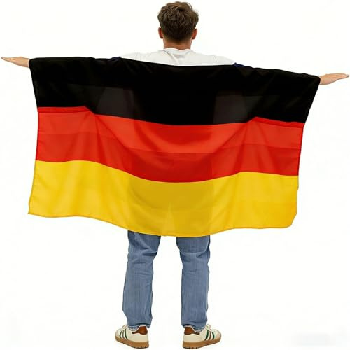 AURALIN Deutschland Flaggenumhang 150×90 cm wetterfestes Polyester | Tragbare Schwarz-Rot-Gold Fan-Fahne für Fußball WM 2026 Public Viewing Stadion Kostüme Fußballpartys und Fanfeiern