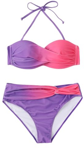 Veslyn Bikini Donna Set Bandeau Push Up Costumi da Bagno Due Pezzi Stampati Estivi-Purple-l-CN