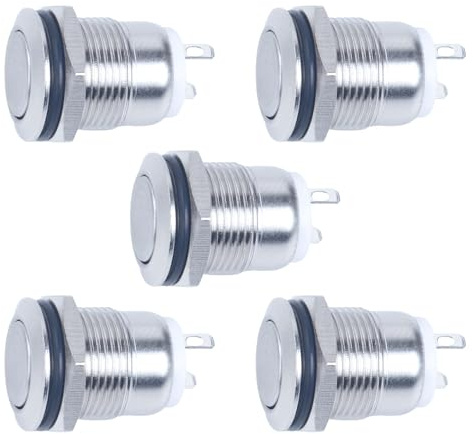 Larcele 12mm Wasserdicht Momentan Push Button Metall Mini Drücken Taster Druckknöpfe 5 Stücke JSANKG-01 (Flachkopf)