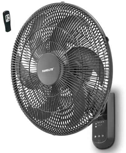 Fanelite - Ventilateur mural W1860-R PG - Diamètre 45 cm - 3 vitesses - Avec télécommande - Minuterie - Grille et hélice plastiques - Oscillant ou fixe - Installation facile - Silencieux