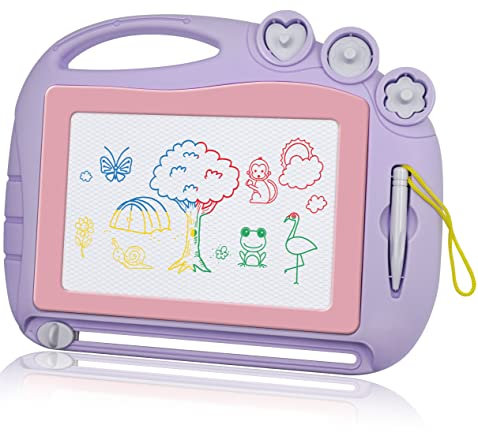 AiTuiTui Zaubertafel Maltafel Magnettafel Reisegröße, Magnetische Zaubertafeln Kinder Bunt Zeichenbrett Pädagogische Spielzeug-Geschenk mit 3 Stempel für Kinder 3 4 5 Jahre Geschenke (Violett)