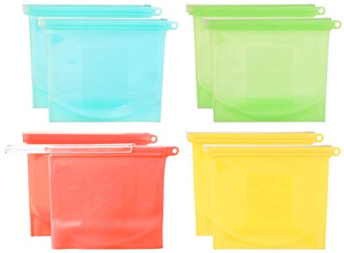 Rosenstein & Söhne Silikon Gefrierbeutel: 8er-Set Silikon-Lebensmittelbeutel, wiederverschließbar, 1.000 ml (wiederverwendbare Gefrierbeutel, Beutel wiederverwendbar, Wasserdichte Taschen)