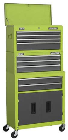 Sealey American PRO® 9 Drawer Topchest, Mid-Box & Rollcab Stack / Tool Chest on Wheels - Green - AP2200BBHVSTACK