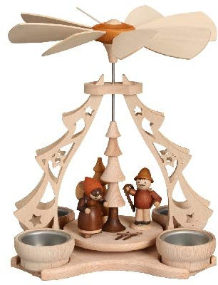 Rudolphs Schatzkiste Figura de pirámide de madera para 4 velas de té (23 x 20 x 19 cm), diseño de pirámide de Navidad