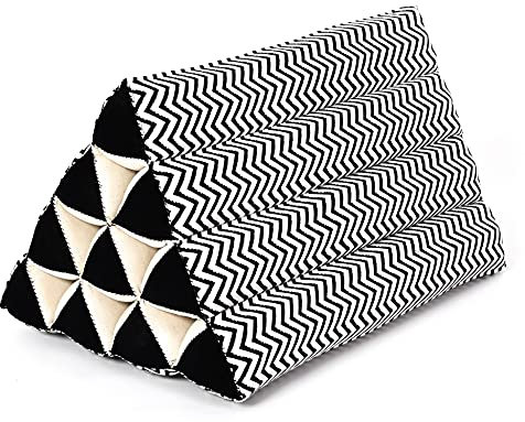 Leewadee Thai Triangle Cushion – Comfortable Backrest for TV or Reading, Wedge Pillow - Eco-Friendly Natural Kapok Filling, 50 x 33 x 33 cm, Black White