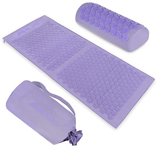 Akupressurmatte mit Kissen und Tragetasche für Selbstmassage - Akupressurmatte XXL - Akupressur-Set für Rückenschmerzen - Akkupresumatte für Schmerzenlinderung und Muskelverspannung (Lila)