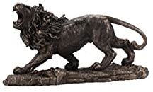 Geschenkehöhle Große Brüllende Löwe Skulptur Handgefertigt in Bronze-Optik Lebensgroß | Echter Löwe Figur als Motivation für Unternehmer | Deko Figur in Schwarz-Gold Statue Groß