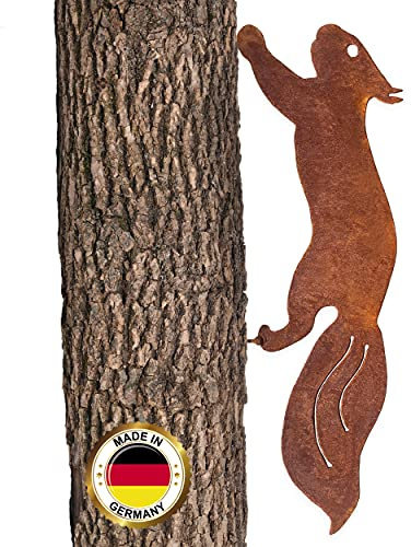 Glaskönig - Rostiges Eichhörnchen rennend - Baumstecker Edelrost Höhe 15cm x Länge 42cm - Rost Gartendeko als Eichhörnchen Rostdeko