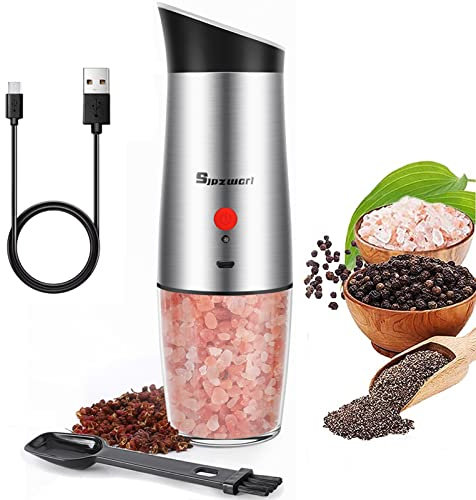 Sjpzwcrl molinillo sal y pimienta electrico: - molinillos especias pimentero Eléctrico bateria molino sala usb recargable Grosor ajustable automatico con luz, 1 pcs