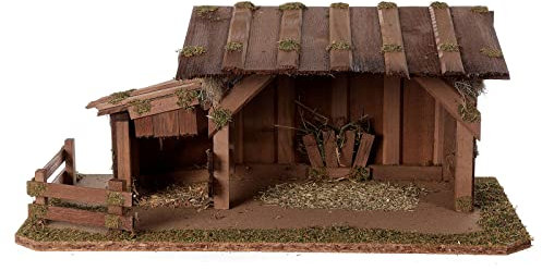 Krippenstall aus Holz im nordischen Stil 20x55x30 cm für Figuren, 12 cm